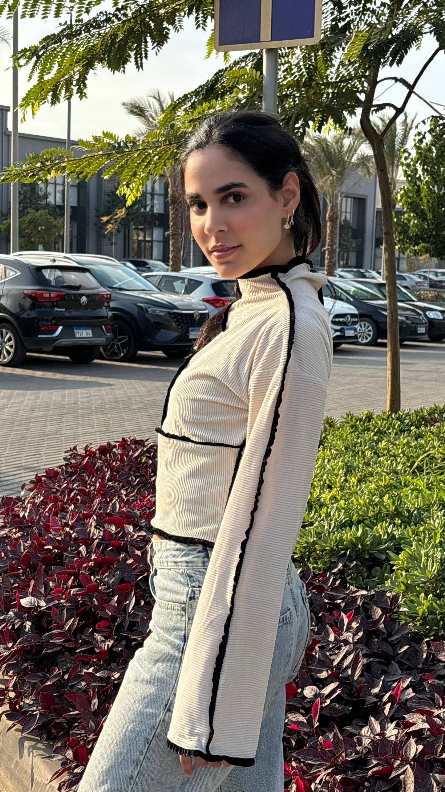 The Contrast Stitch High Neck Top