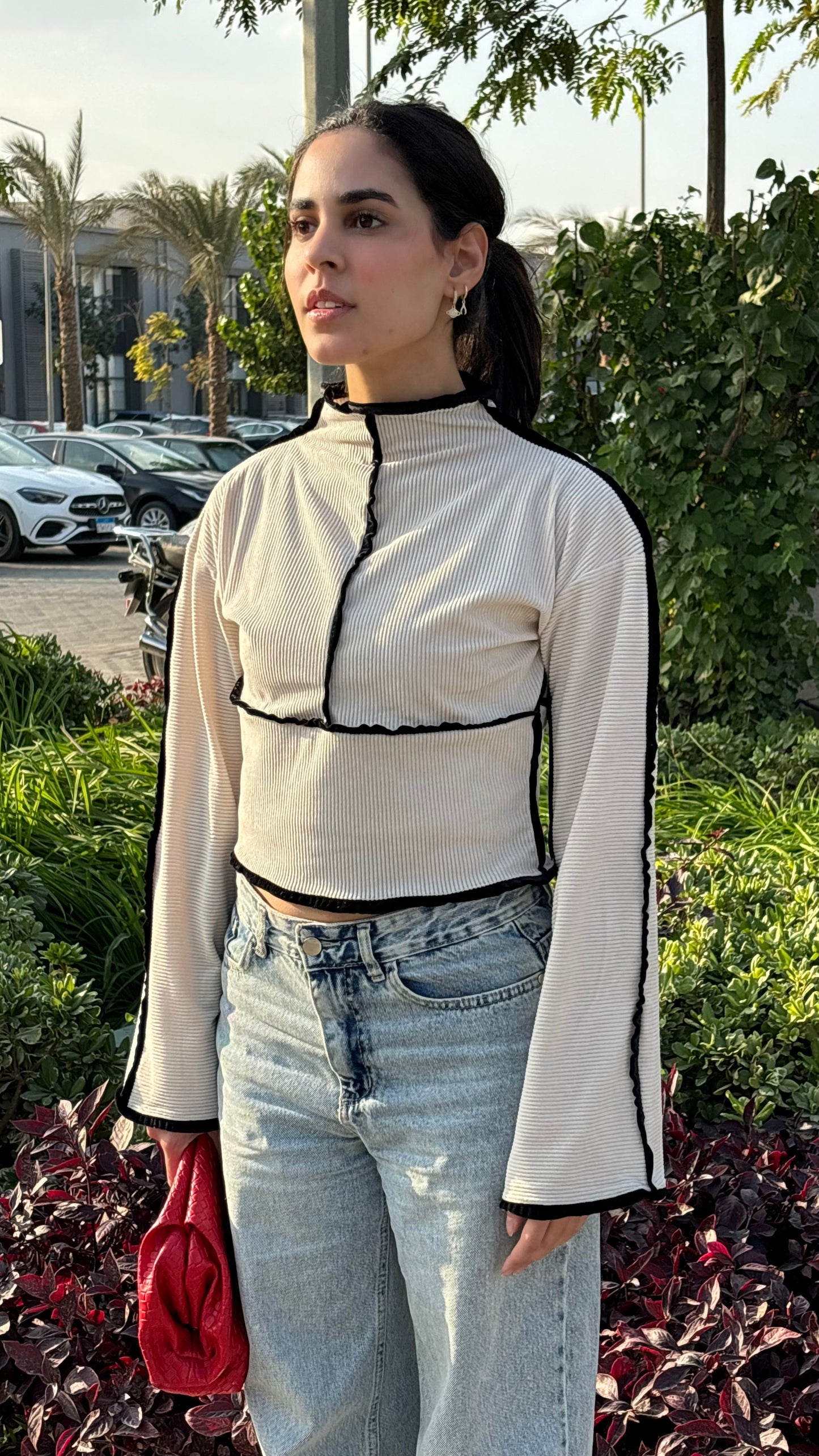 The Contrast Stitch High Neck Top