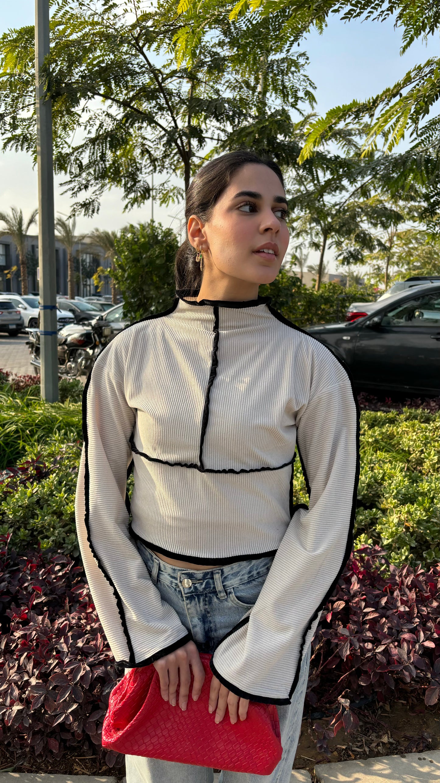 The Contrast Stitch High Neck Top