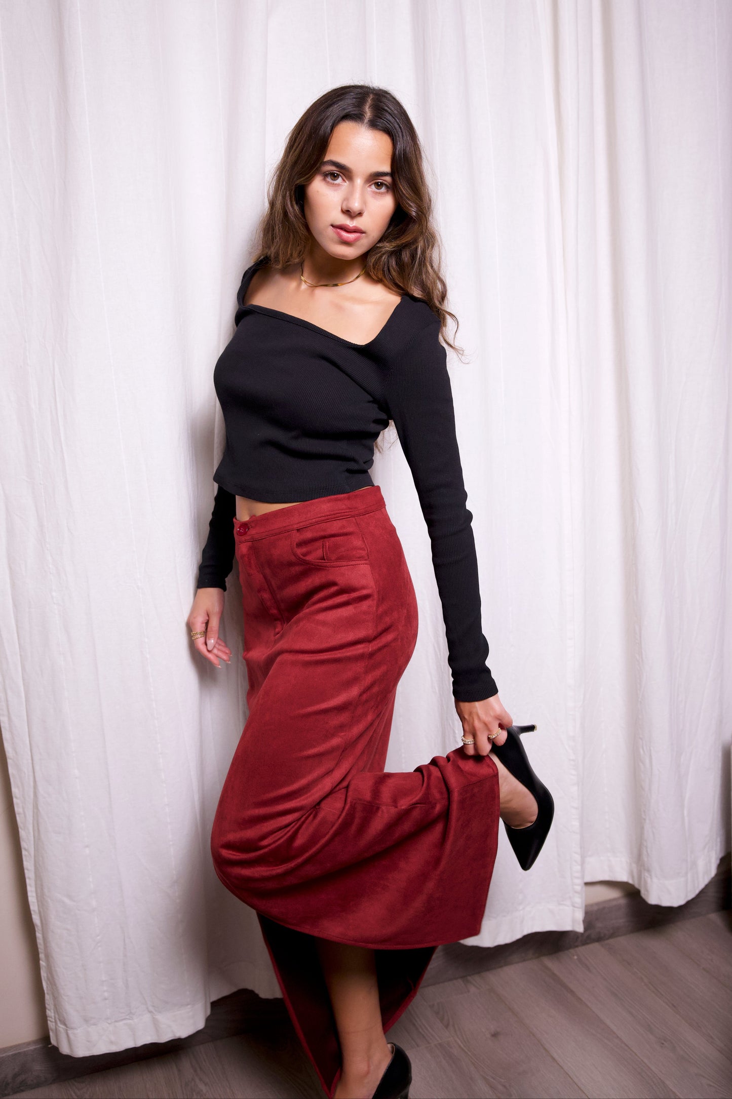 The Formline Burgundy Chamois Skirt