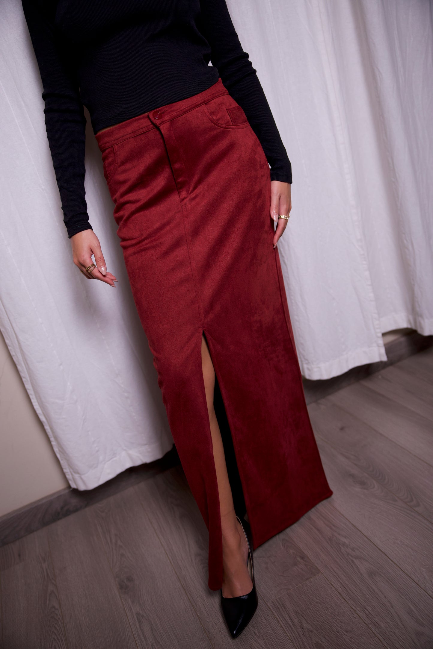 The Formline Burgundy Chamois Skirt