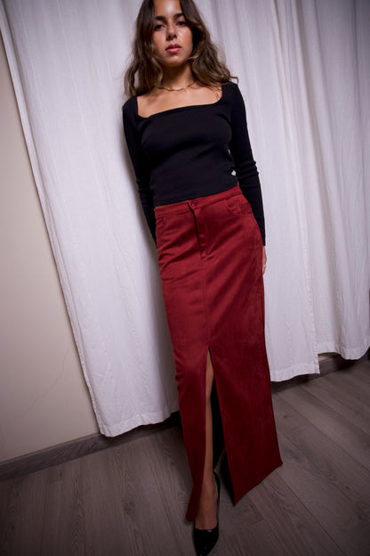 The Formline Burgundy Chamois Skirt